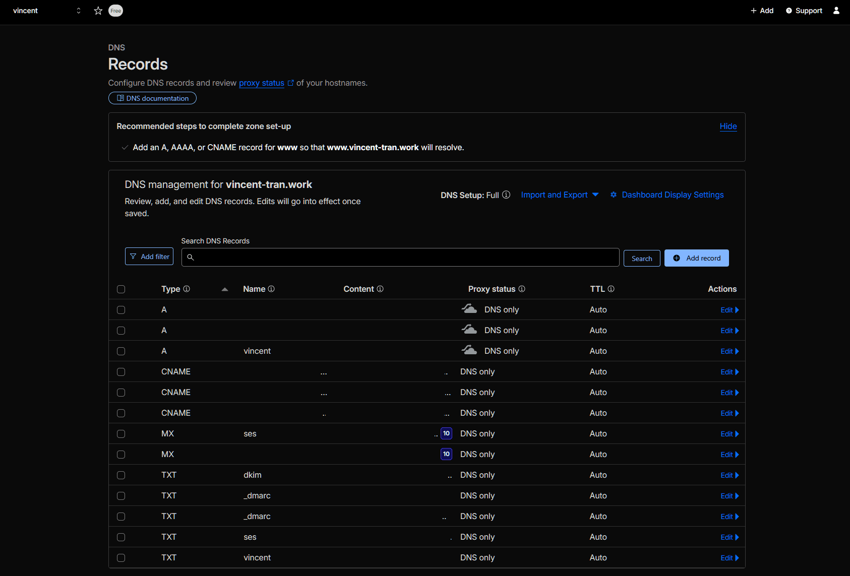 DNS records on Cloudflare