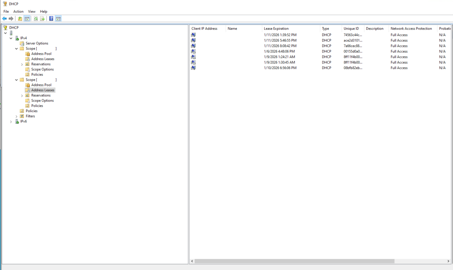 One of my DCs is the DHCP server. You can see a bunch of devices obtaining leases.