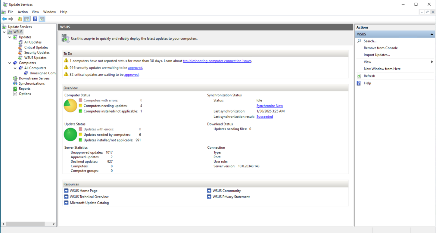 I have a WSUS server managing updates to ensure my domain runs lean with just security and critical updates.