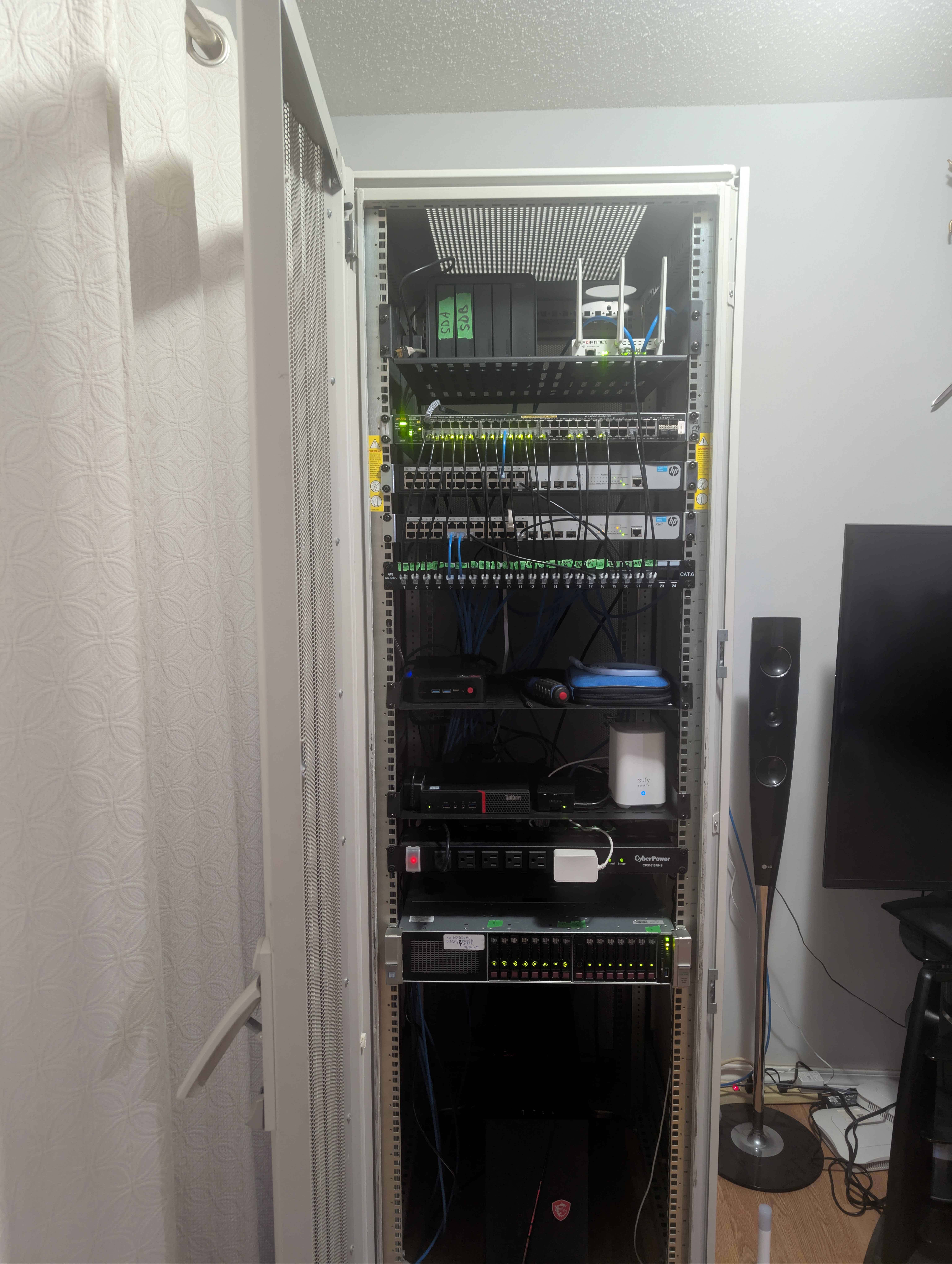 This is my physical rack. I have tried to organize the front, and the back is a work in progress.