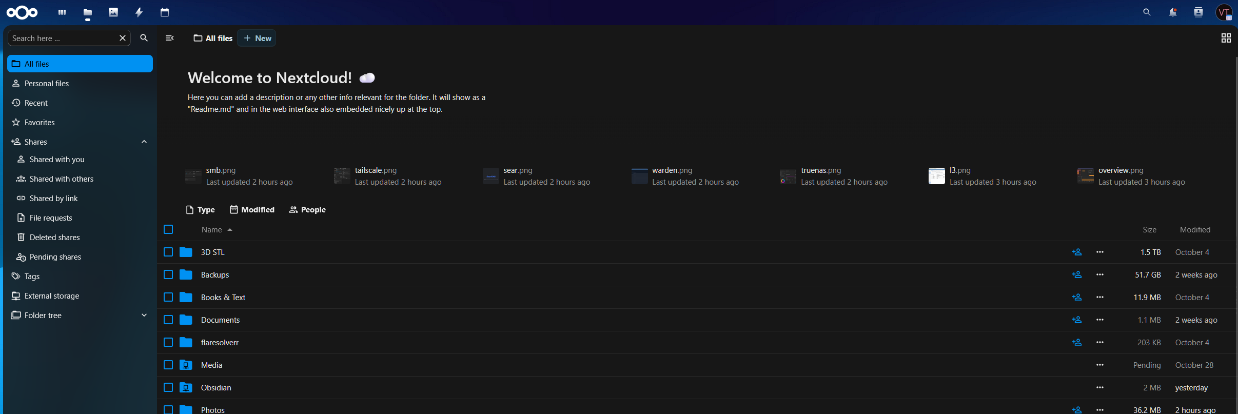 Currently Nextcloud servers as my filestore. The storage is on an array running raid 6.