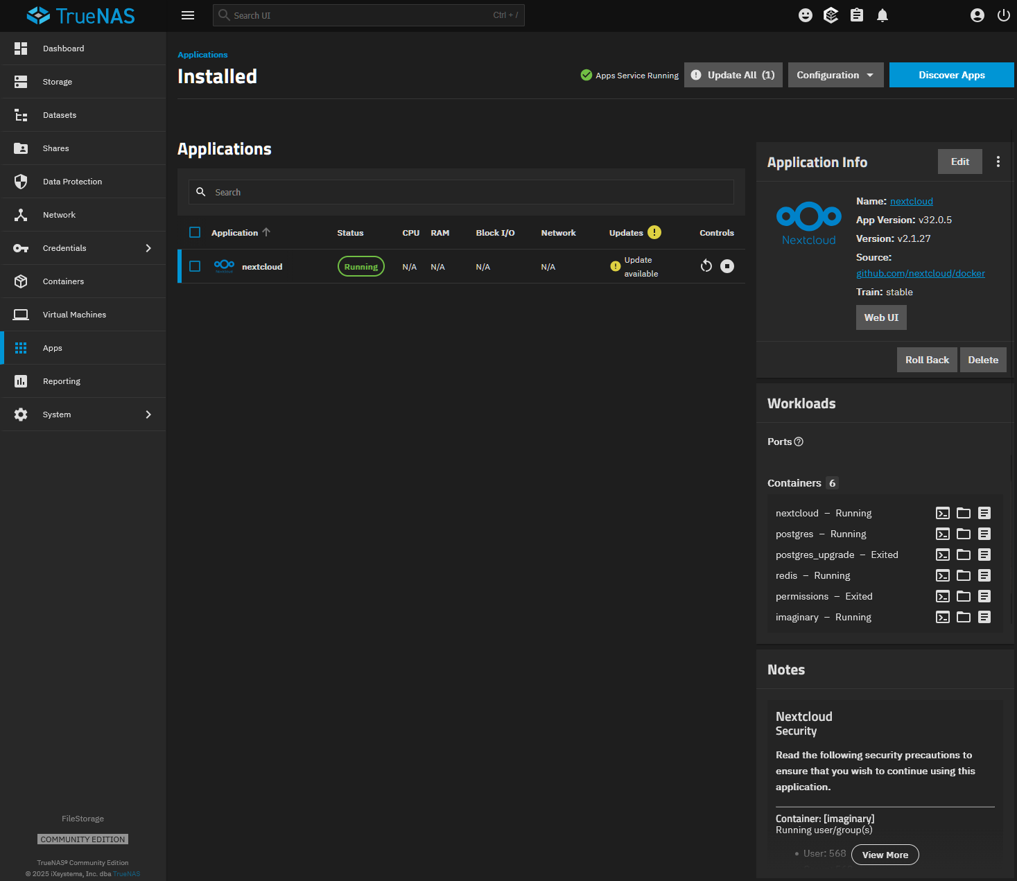 Nextcloud is currently hosted on TrueNAS. I'm not sure if its the best way, but it made it simple to deploy.